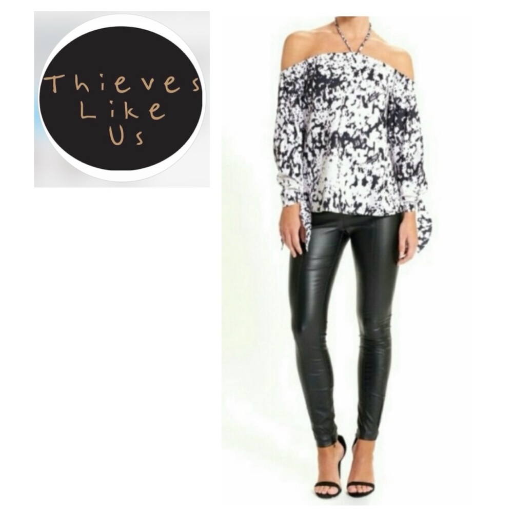THIEVES LIKE US Abstract Cold-Shoulder Top Tie Sleeves NWT $79 S